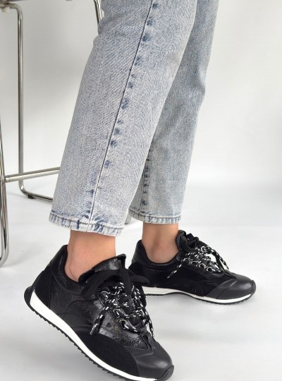 Ranu Siyah Cilt Paraşüt Detaylı Bağcıklı Spor Ayakkabı
