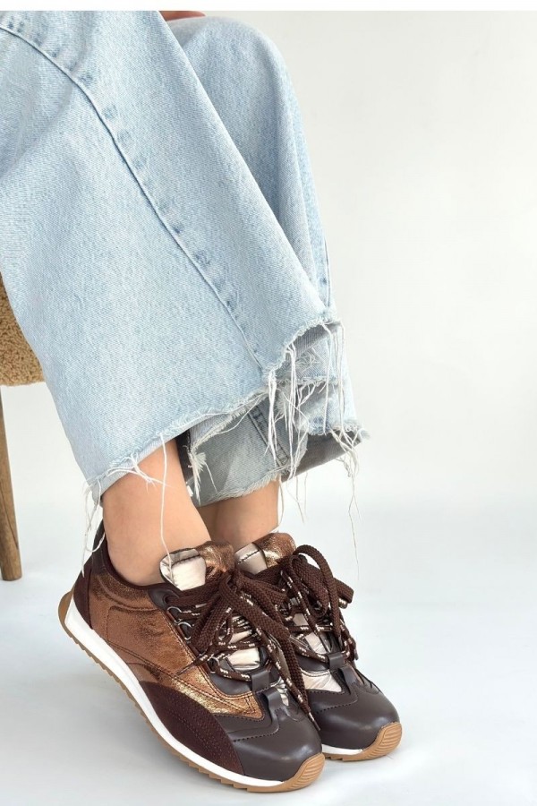Ranu Kahverengi Cilt Paraşüt Detaylı Bağcıklı Spor Ayakkabı