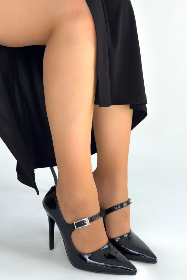 Tiej Siyah Rugan Stiletto Ayakkabı