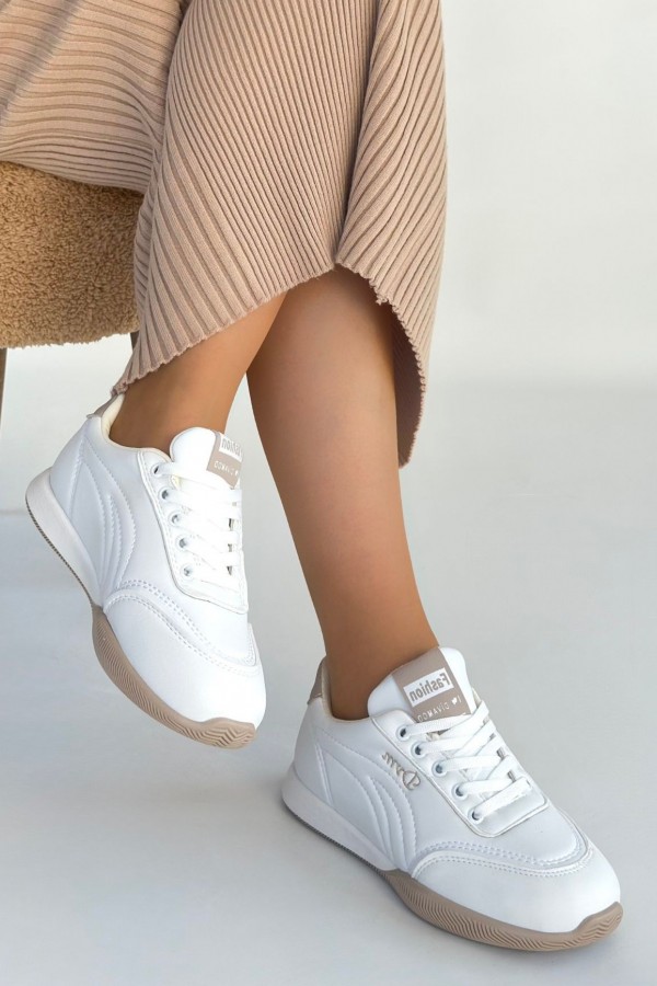 Tawen Beyaz Cilt Bağcıklı Spor Ayakkabı