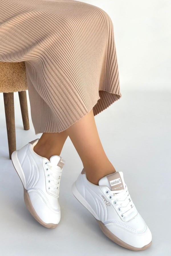 Tawen Beyaz Cilt Bağcıklı Spor Ayakkabı