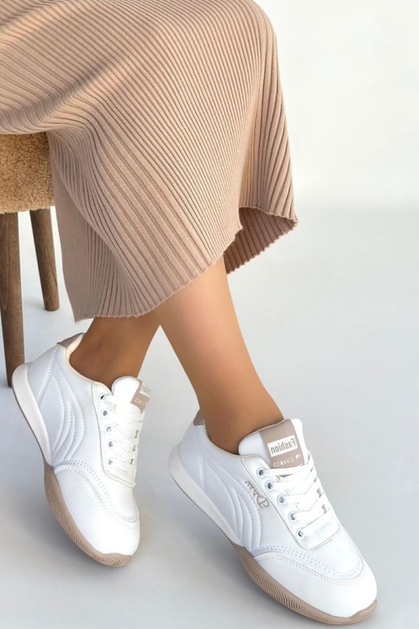 Tawen Beyaz Cilt Bağcıklı Spor Ayakkabı