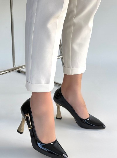 Motya Siyah Rugan Topuklu Ayakkabı