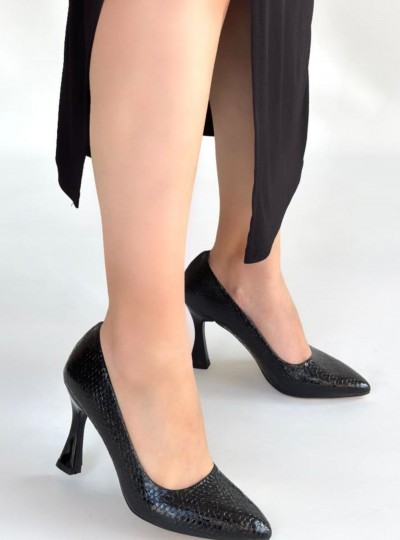 Merio Siyah Baskılı Rugan Topuklu Ayakkabı